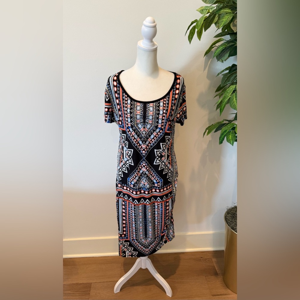 Black Geometric Print Scoop Neck Women’s Dress